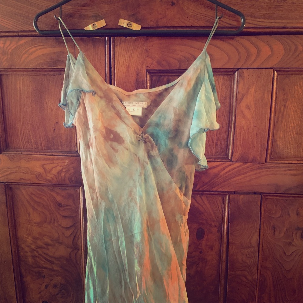 Tie dye gown with layered beaded bottom